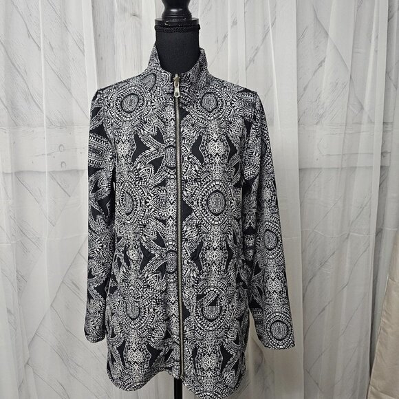 Unbranded Black Gray Floral Striped Reversible Toggle Waist Windbreaker Jacket M - Picture 1 of 15